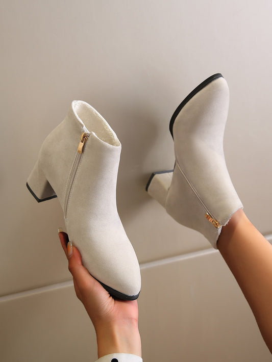 Women Fashion Boots Light Grey Faux Suede Minimalist Side Zip Classic Boots