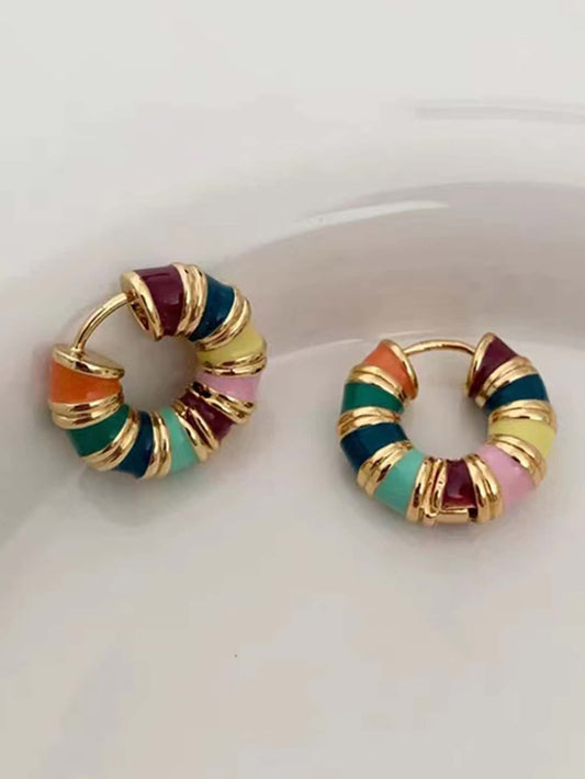 1pc Color Block Hoop Earrings Copper Jewelry