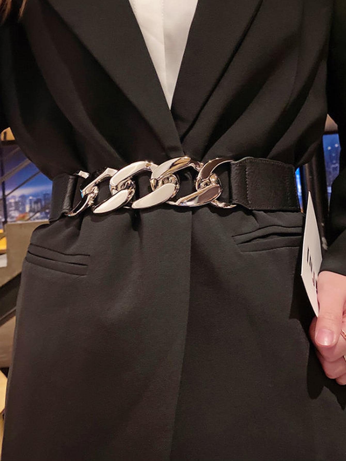 1pc Elegant Women Chain Decor Fashionable Elastic Belt For Coats, Dress Decoration