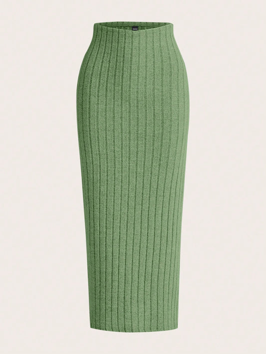 EZwear Solid Ribbed Knit Skirt