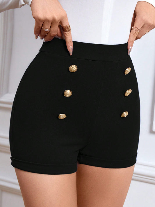 Privé High Waist Button Detail Shorts