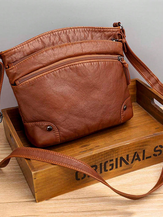 1pc Brown Women's Handbag, Soft Leather Tote Bag, Shoulder Bag, Crossbody Bag