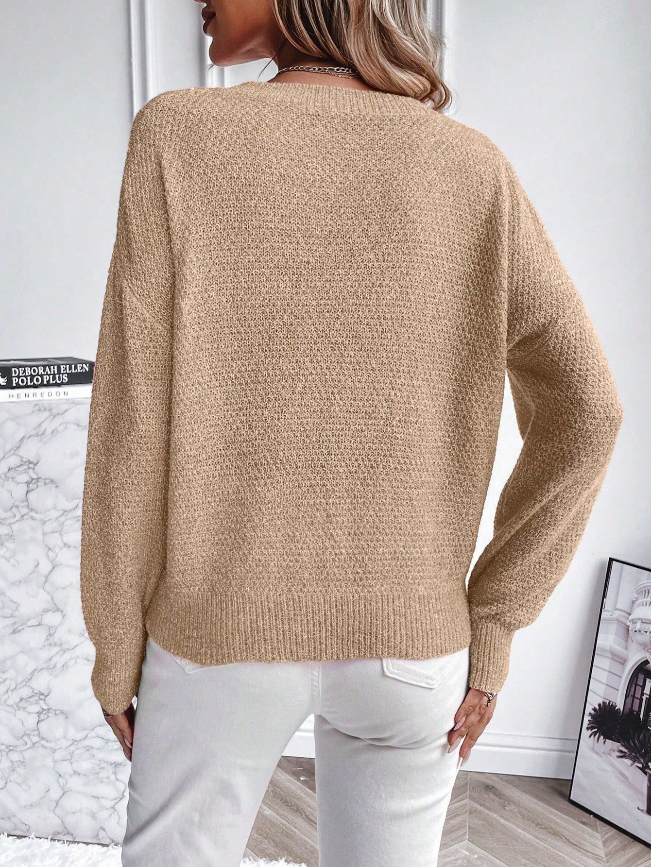 LUNE Solid Color Loose Fit Round Neck Drop Shoulder Sweater