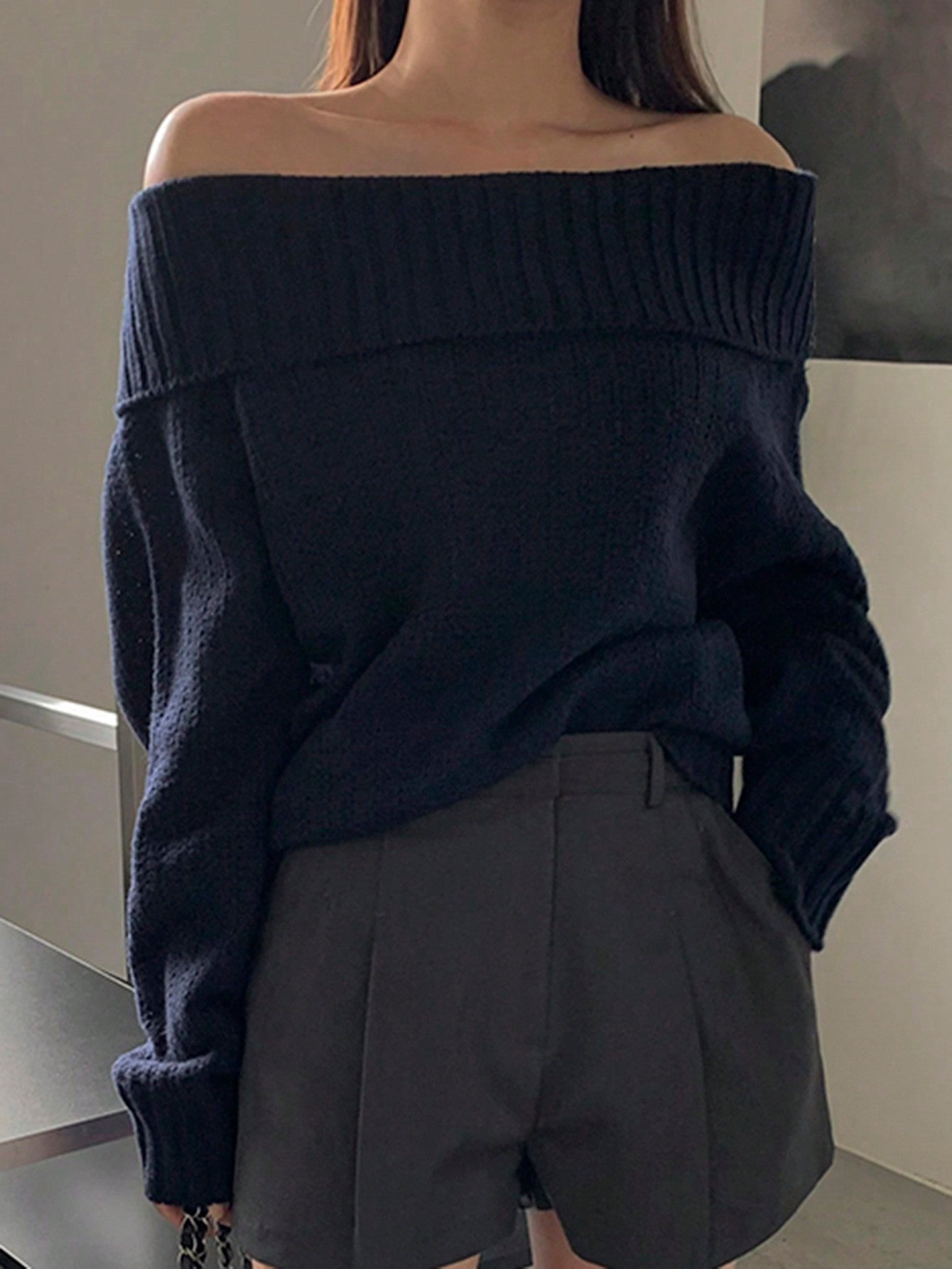 DAZY Ladies Solid Color Off-Shoulder Casual Sweater