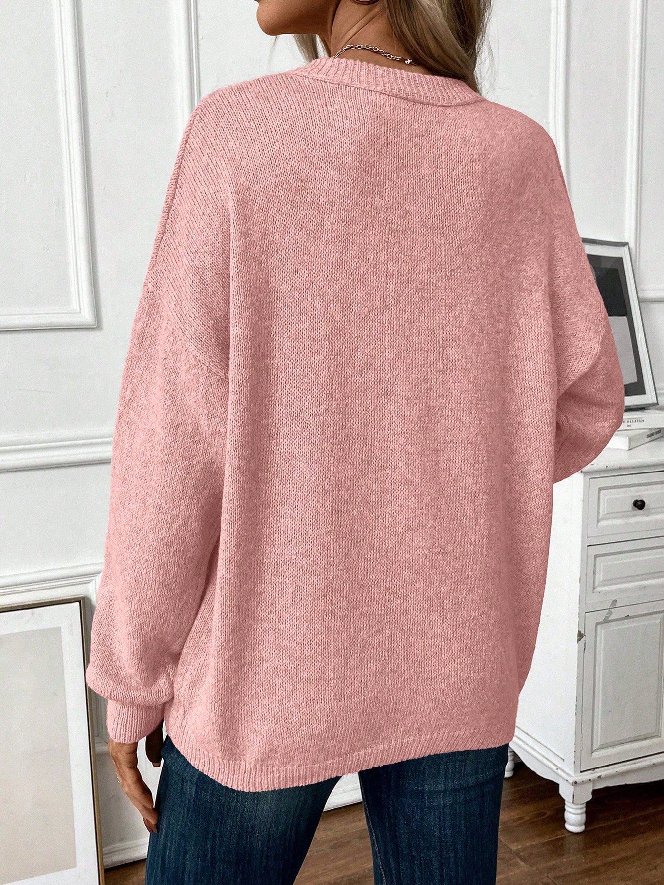 Frenchy Ladies' Solid Color Drop Shoulder Casual Sweater