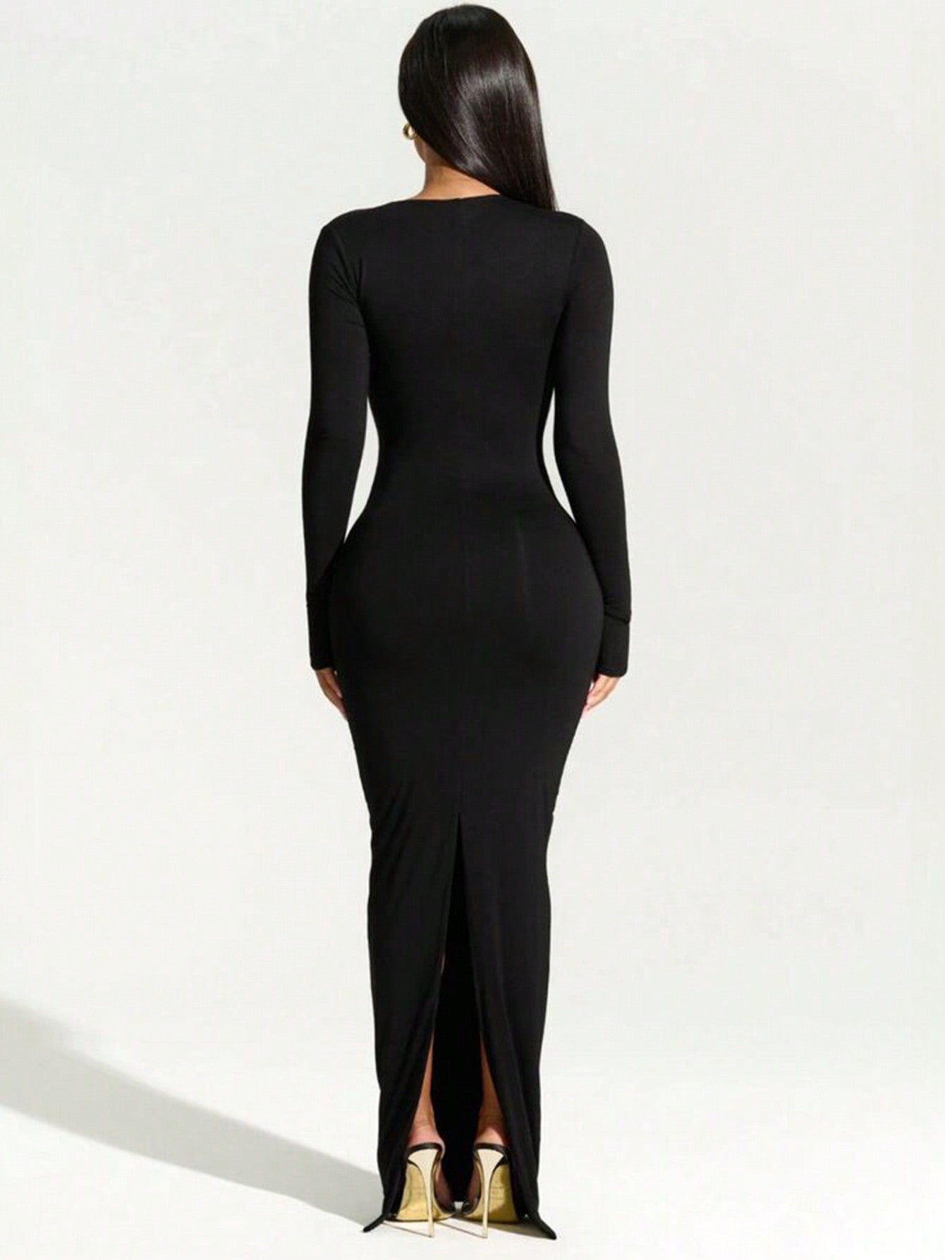 Women's Sexy Off-Shoulder Long Sleeve Bodycon Evening Dress With High Slit
