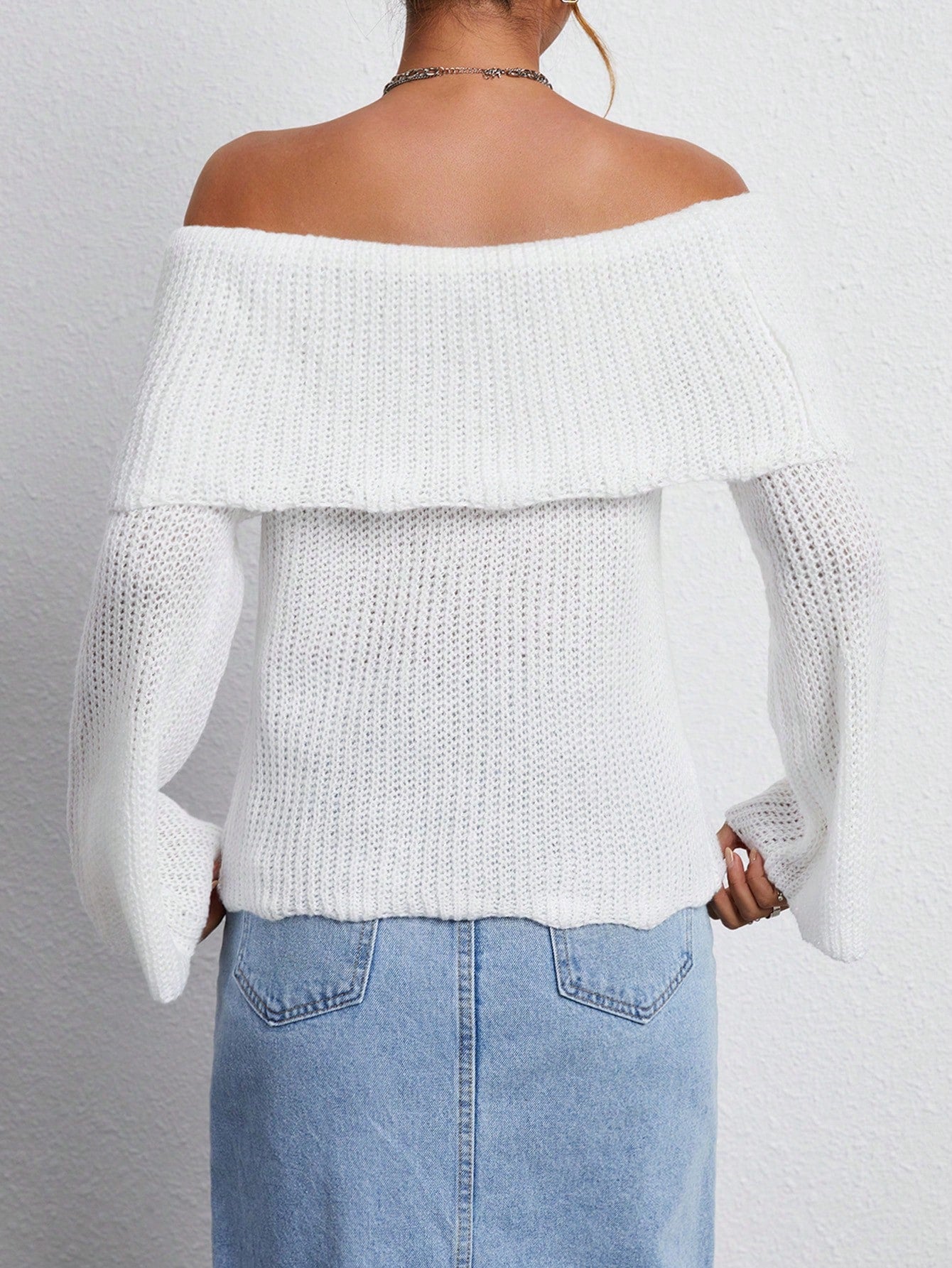 Women's Off Shoulder Flared Sleeve Sweater