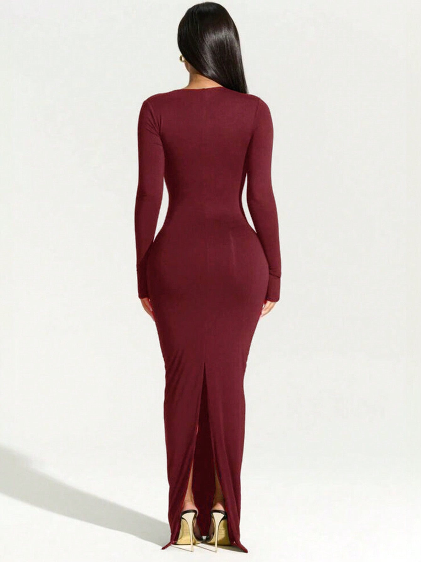 Women's Sexy Off-Shoulder Long Sleeve Bodycon Evening Dress With High Slit