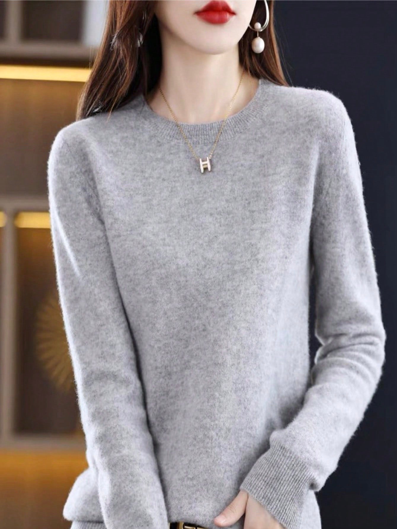 Essnce Thick Solid Color Round Neck Soft Warm Pullover Sweater